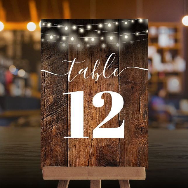 Strängljus Rustik Lada Trä Boho Bordnummer Inbjudningar (String Lights Rustic Barn Wood Boho Table Number)