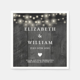 Strängljus Rustik Svart Trä Boho Ladalager Bryllup Pappersservett