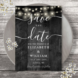Strängljus Rustik Svart Trä Lada Boho Bröllop  Spara Datumet