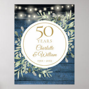 Strängljus Rustik Trä 50-årsjubileumsskylt Poster