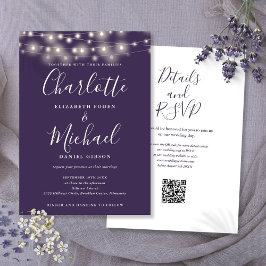 Strängljus Script Purple QR-kod Bröllop Inbjudningar