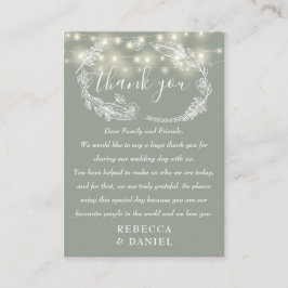 Strängljus Tack Sage Grön Bröllop Placeringskort