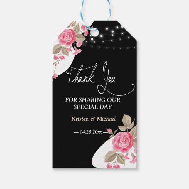 Strängsljus för Modern Elegance Rosa Blommigt tack Presentetikett (Framsidan)
