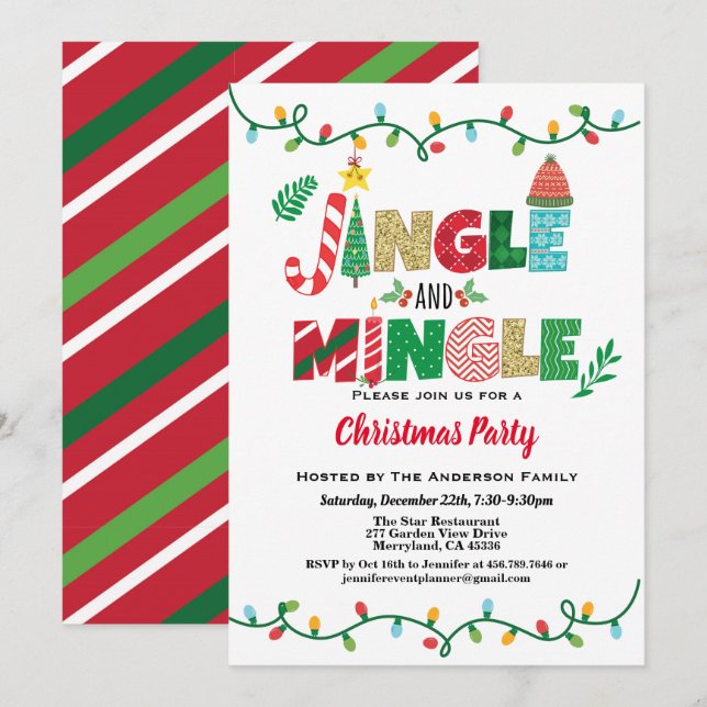 Strängsljus Jingle och Mingle jul Party Inbjudningar (Fram/baksida)