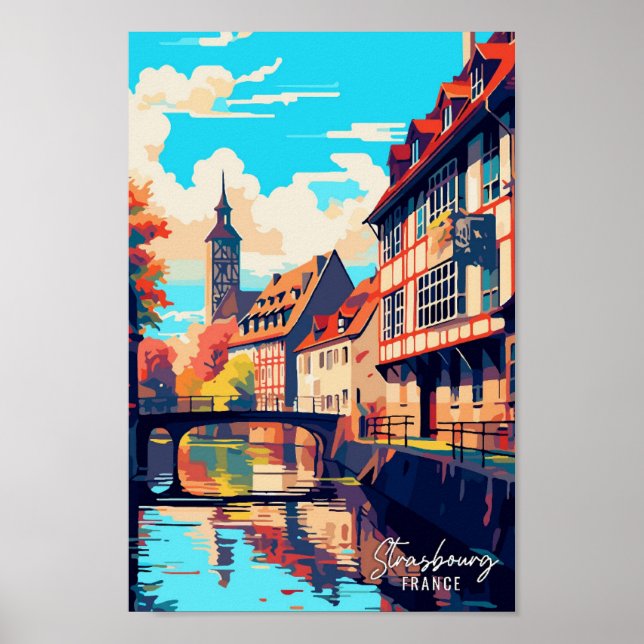 Strasbourg France Art Vintage Travel Illustration Poster (Framsidan)
