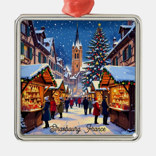 Strasbourg, France Christmas Market Holiday Julgransprydnad Metall (Framsidan)