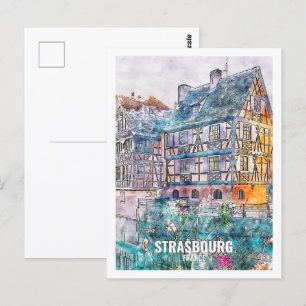 Strasbourg Frankrike Berömd Travel Ställe Watercol Vykort