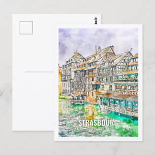 Strasbourg Frankrike Berömd Travel Ställe Watercol Vykort