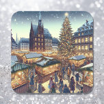 Strasbourg, Frankrike God jul Joyeux Noël Fyrkantigt Klistermärke<br><div class="desc">God jul Joyeux Noël-juldekalen. Söt är ett exempel på en julmarknad i Strasbourg,  Frankrike.</div>