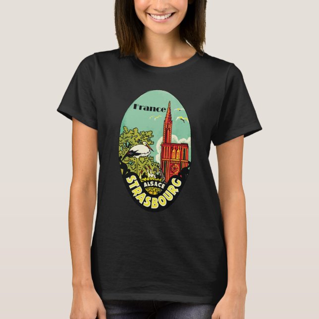 Strasbourg Frankrike Resa Retro Vintage T-Shirt (Framsida)
