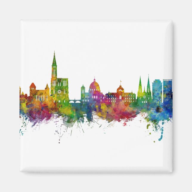 Strasbourg Frankrike Skyline Magnet (Framsidan)