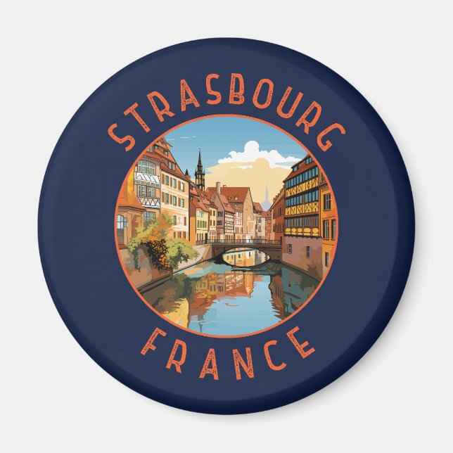 Strasbourg Frankrike Travel Art Vintage Magnet (Framsidan)