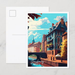 Strasbourg Frankrike Travel Vintage Illustration Vykort