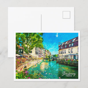 Strasbourg Frankrike Vacker Oil Paint Landskap Vykort