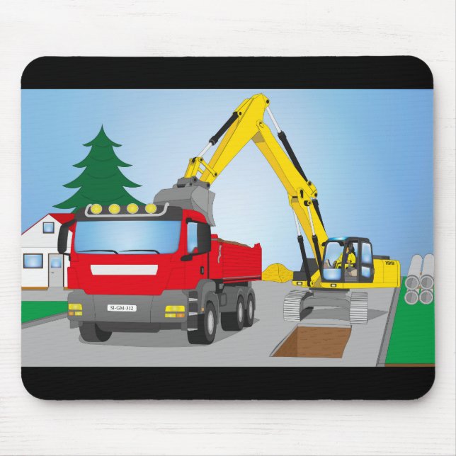 Straßenbaustelle mit rotem LKW und gelben Bagger Musmatta (Framsidan)