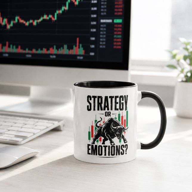 Strategi eller Känslor Bull Trading Mentalitetsdes Mugg (Image shown for illustration purposes only.)