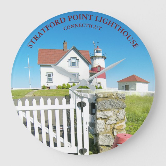 Stratford Point Lighthouse Connecticut Round Clock Stor Klocka (Framsida)