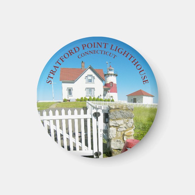 Stratford Point Lighthouse, CT Round Magnet (Framsidan)