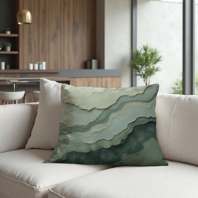 Stratifierad Abstrakt - ekologisk modern Kudde (Stratified Sage Throw Pillow: Organic Modern Abstract Art for Sophisticated Home Decor.)