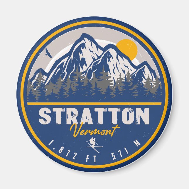 Stratton Vermont Retro Sunset Ski Souvenirs Magnet (Framsidan)