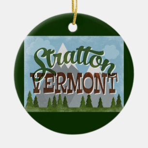 Stratton Vermont-Roligten Retro Snowy-bergen Julgransprydnad Keramik