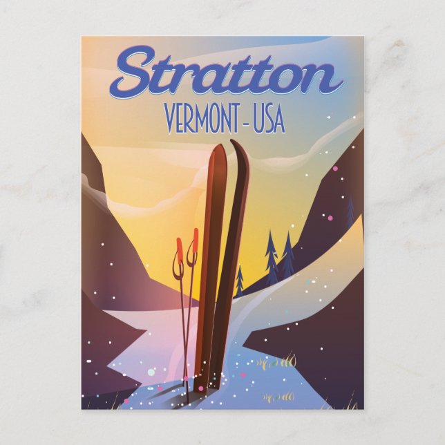 Stratton Vermont skidåkningsaffisch Vykort (Framsida)