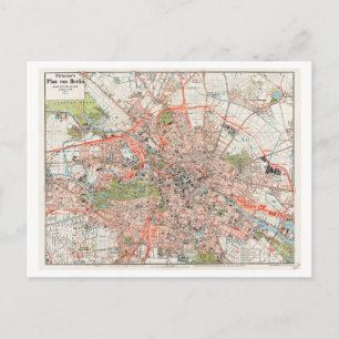 Straube's Vintage Karta of Berlin, Tyskland Vykort