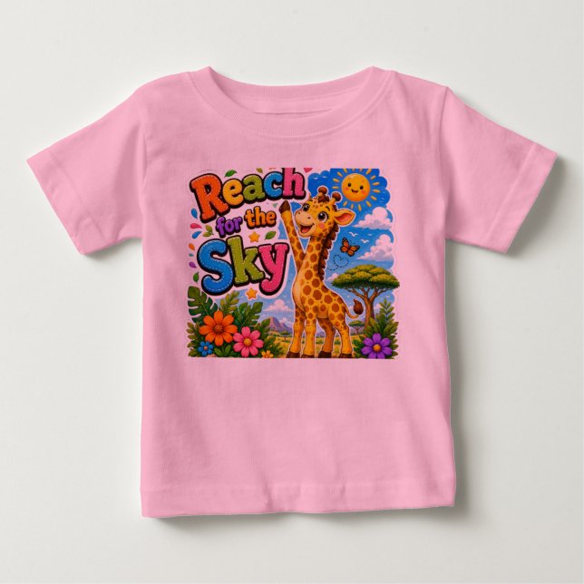 Sträva mot himlen | Söt Giraff Tecknad Design T Shirt (Framsida)