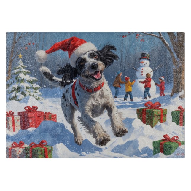 Strävhårig Pointer-Griffon i snö julhatt (Framsidan)
