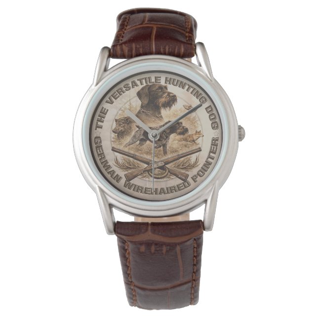 Strävhårig Pointer, Jägare Logo Armbandsur (Framsida)