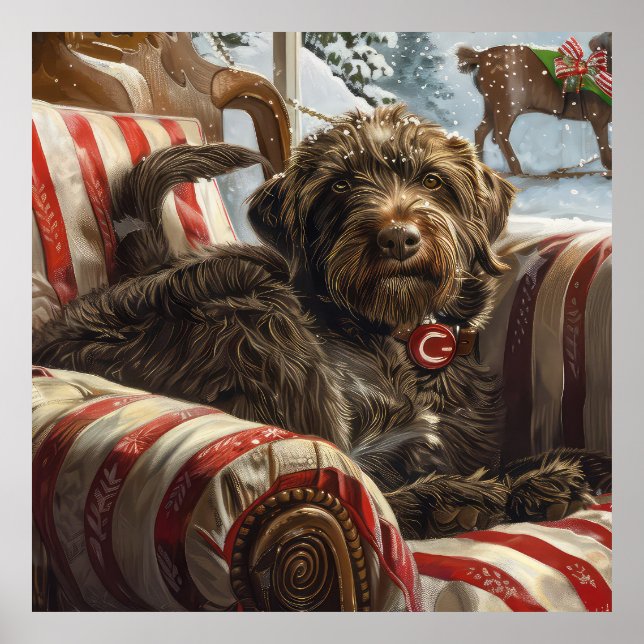 Strävhårig pointing griffon hund jul festlig poster (Framsidan)