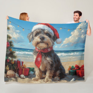 Strävhårig stående griffelt hund jul strand fleecefilt