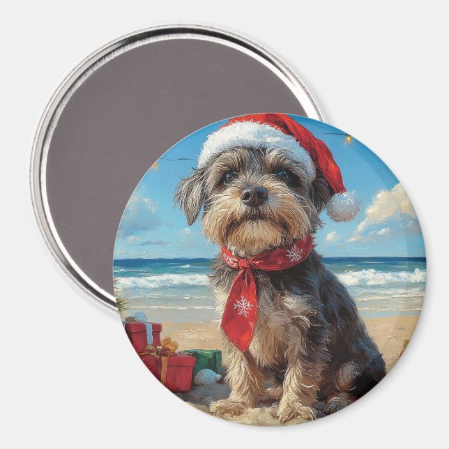 Strävhårig stående griffeltik hund jul strand magnet (Front/Back)