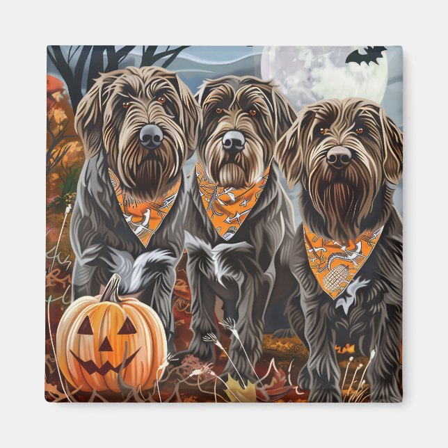 Strävhårig stående griffon Halloween Kuslig Magnet (Framsidan)