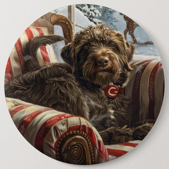 Strävhårig stående griffon hund jul festlig knapp (Framsida)