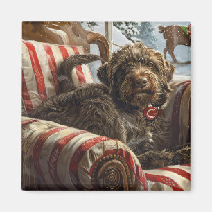 Strävhårig stående griffon hund jul festlig magnet