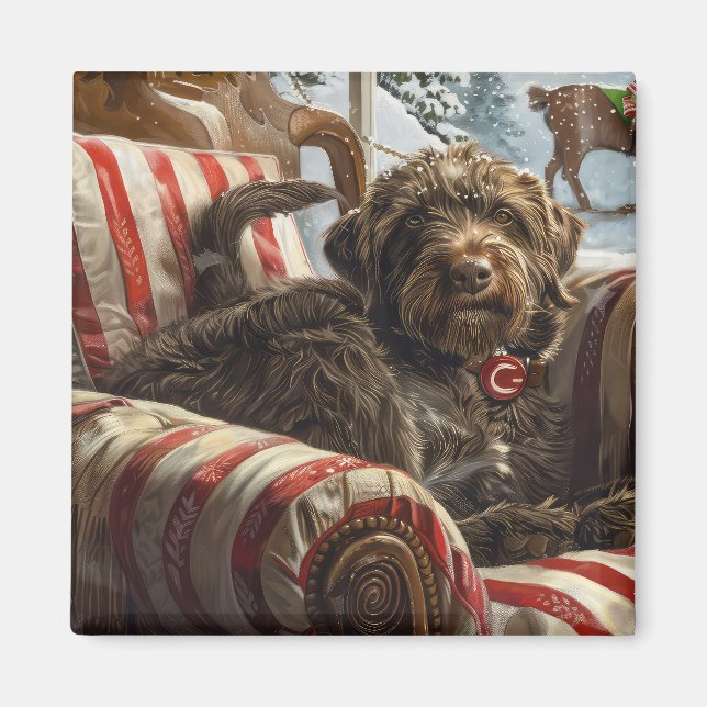 Strävhårig stående griffon hund jul festlig magnet (Framsidan)