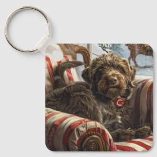 Strävhårig stående griffon hund jul festlig nyckelring