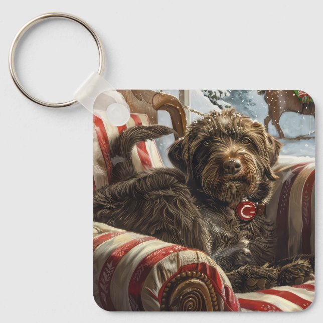 Strävhårig stående griffon hund jul festlig nyckelring (Framsida)