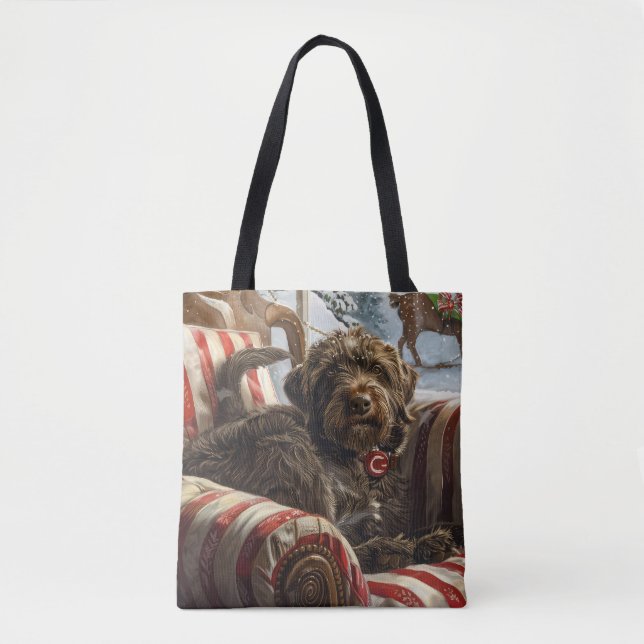 Strävhårig stående griffon hund jul festlig tygkasse (Framsida)
