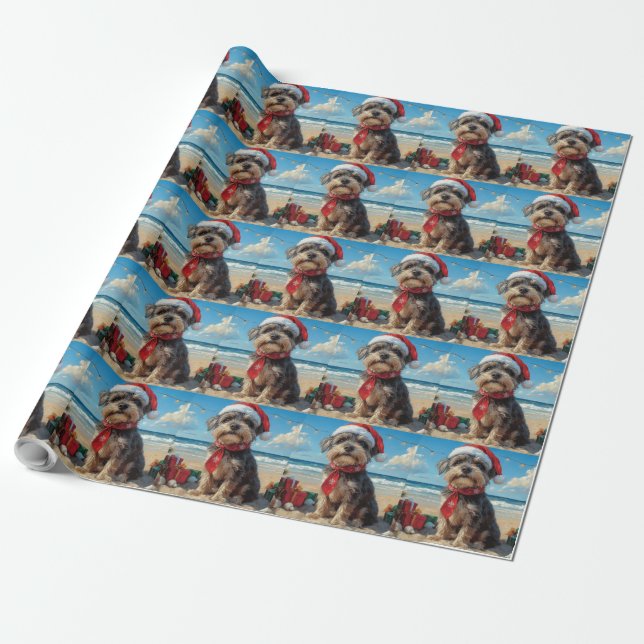 Strävhårig stående griffon hund jul strand presentpapper (Utrullad)