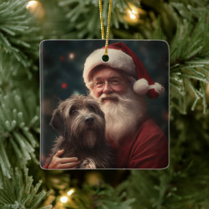 Strävhårig stående griffon jultomte jul julgransprydnad keramik