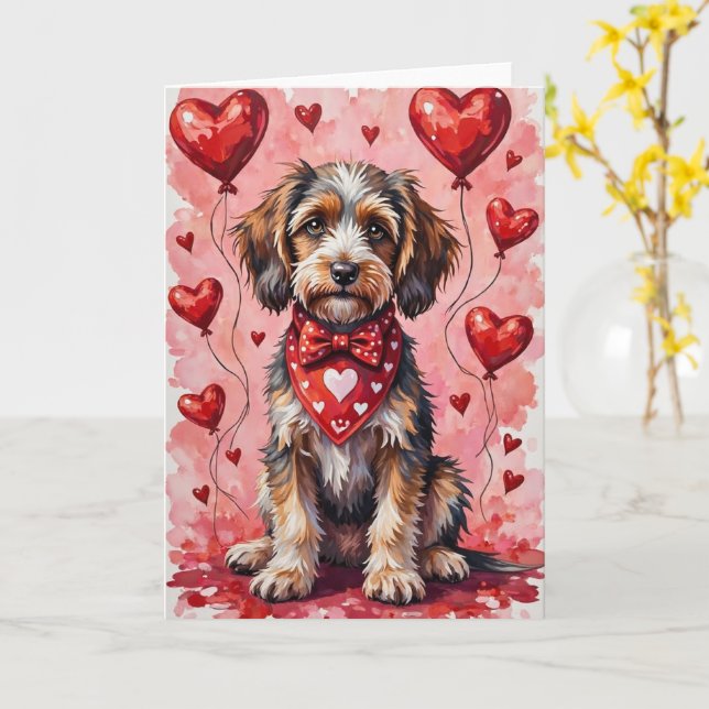 Strävhårig stående Griffon Valentine Hund Kort (Gul blomma)