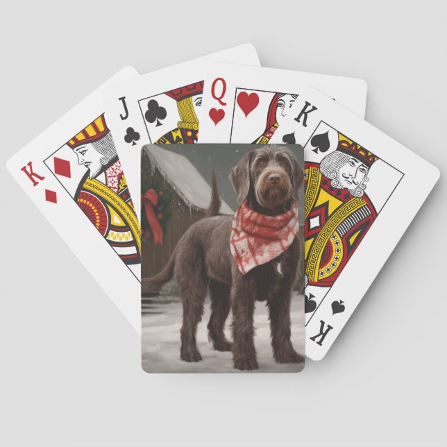 Strävhårig stående hund i snö jul casinokort (Baksidan)