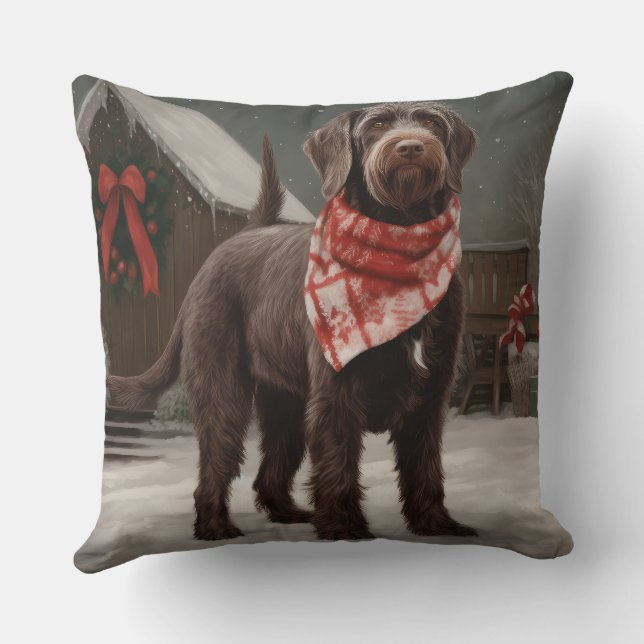 Strävhårig stövare i snö jul kudde (Baksida)