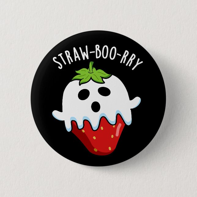 Straw-boo-rry Funny Strawberry Pun Mörk BG Knapp (Framsida)