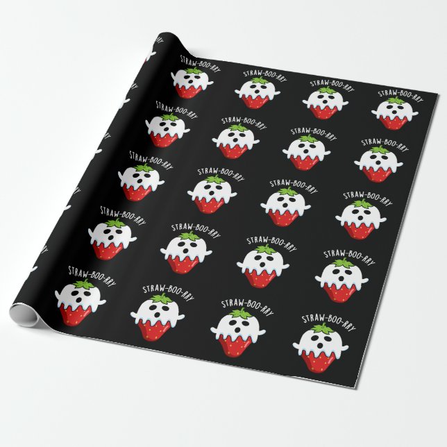 Straw-boo-rry Funny Strawberry Pun Mörk BG Presentpapper (Utrullad)