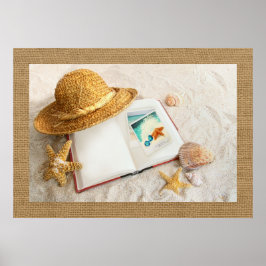 Straw Hat Beach Scene Art Poster