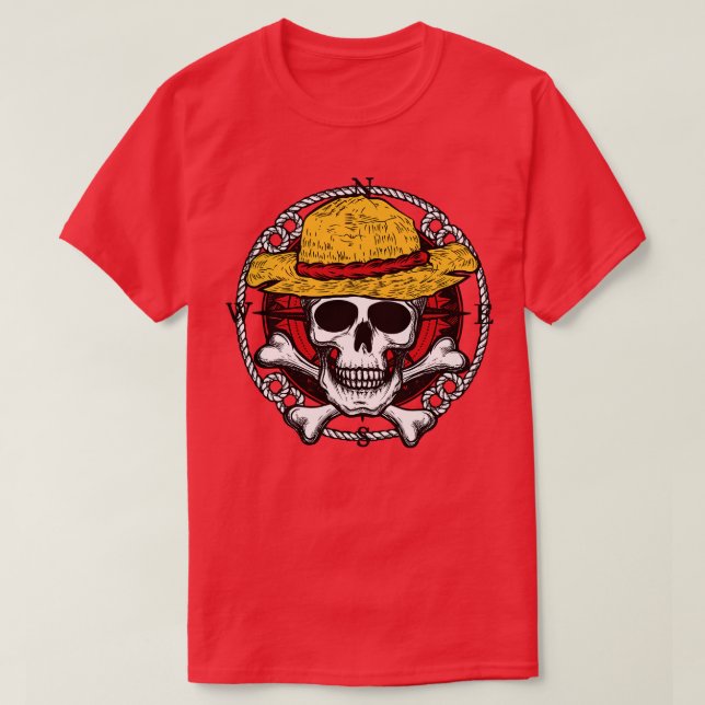 Straw Hat Pirater Jolly Roger T Shirt (Design framsida)