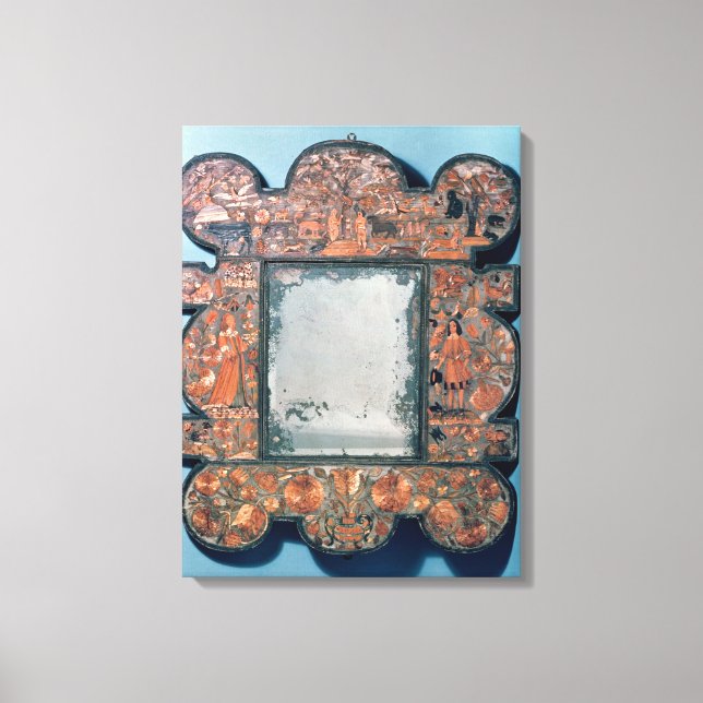 Straw-work spegel ram, 1670-80 canvastryck (Framsida)